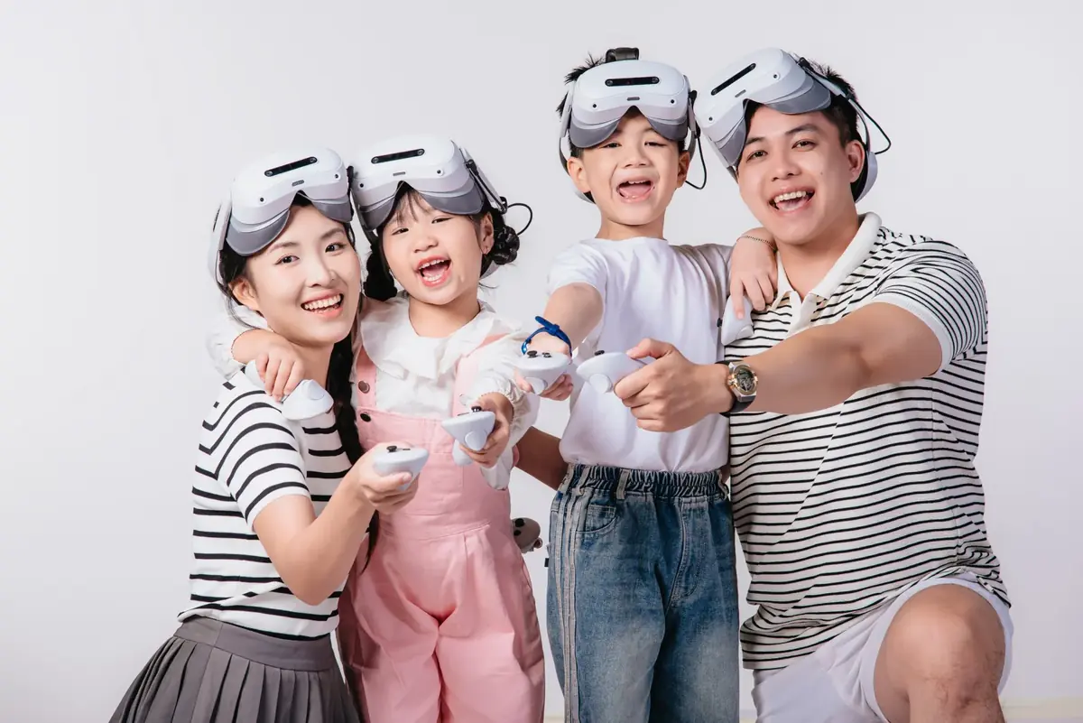 A family wearing headsets